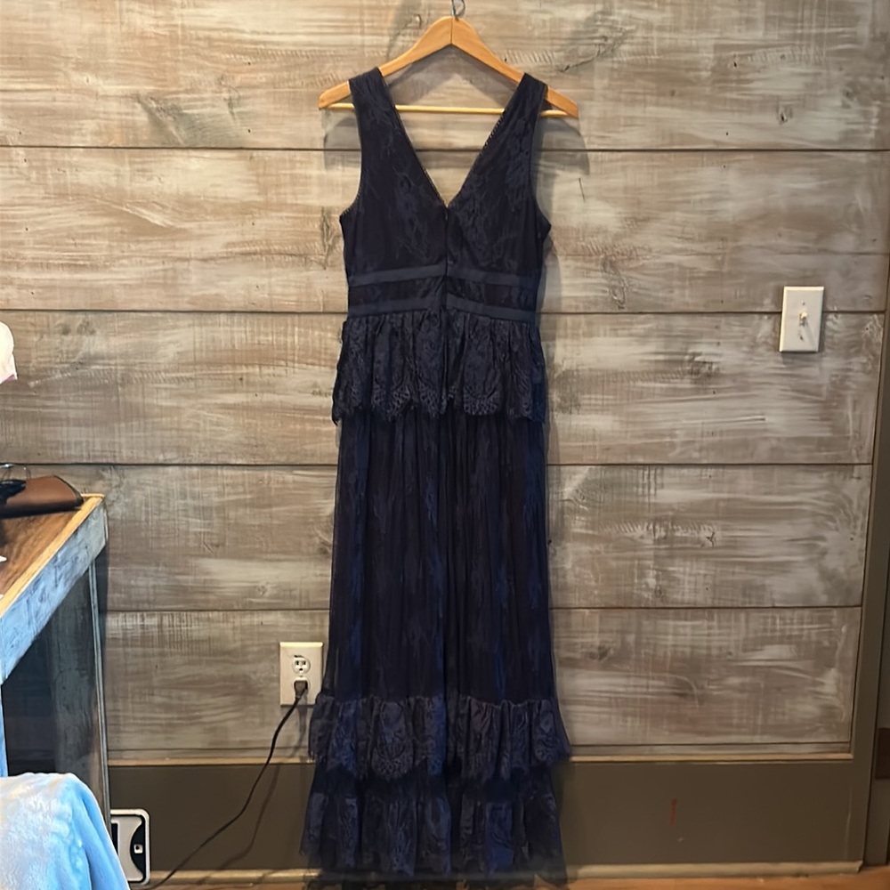 Parker Black Navy Blue Veronica Lace Tiered Sleeveless Maxi Gown sz 6 - Picture 4 of 13
